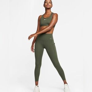 Nike Dri Fit Army Green High Rise Firm Support Active Leggings- Size L